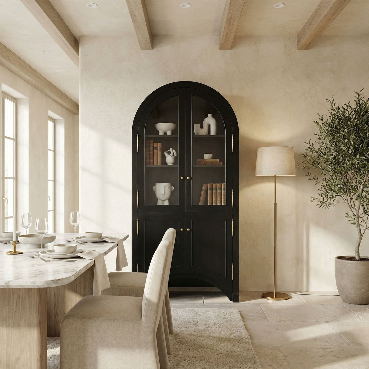 Noir Haring Hutch Hand Rubbed Black styled in an interior setting