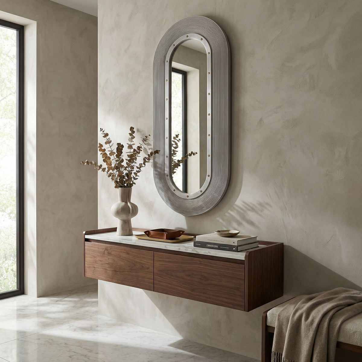 Noir Luna Mirror White Wash styled in an interior setting
