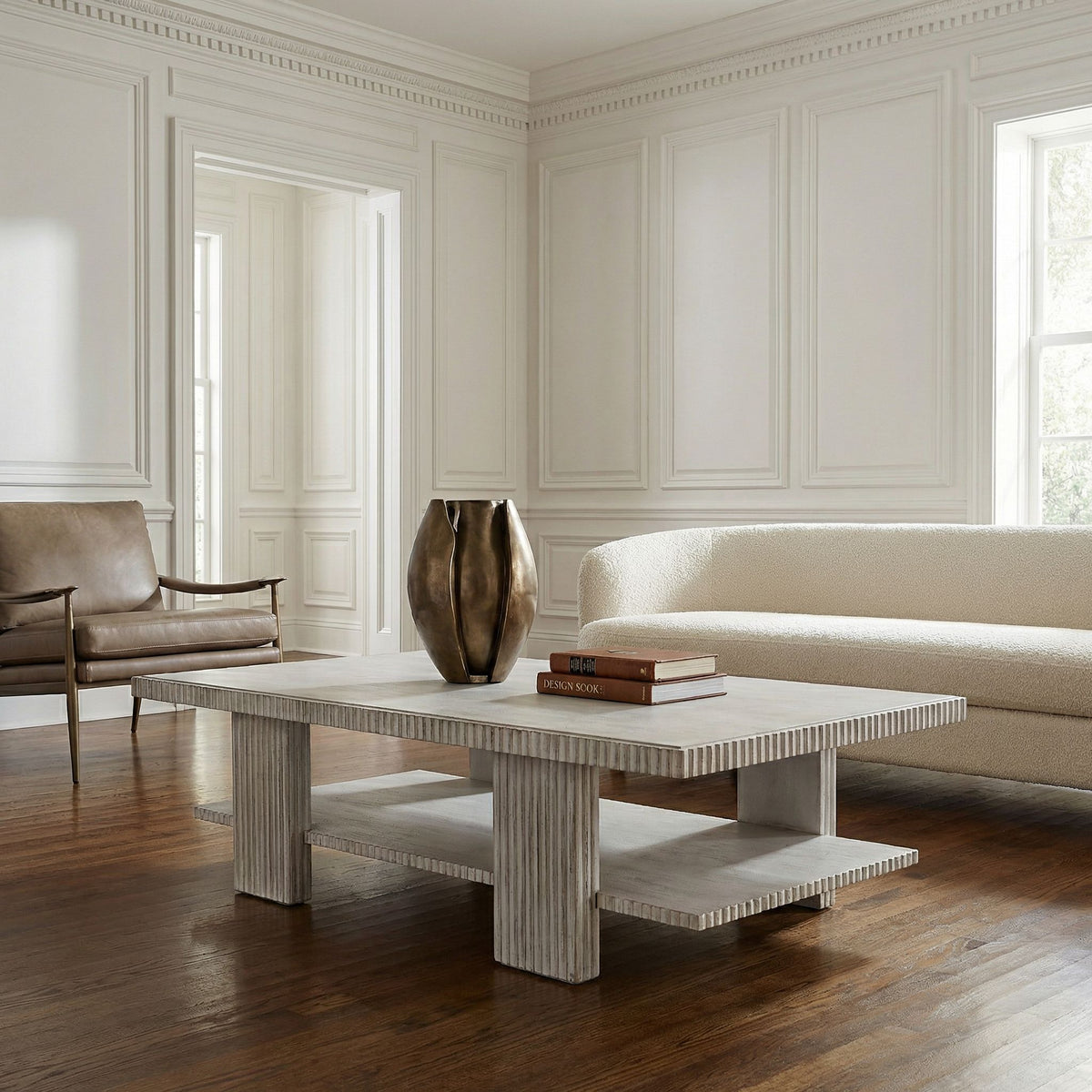 Noir Humphrey Coffee Table White Wash shown in a styled room setting