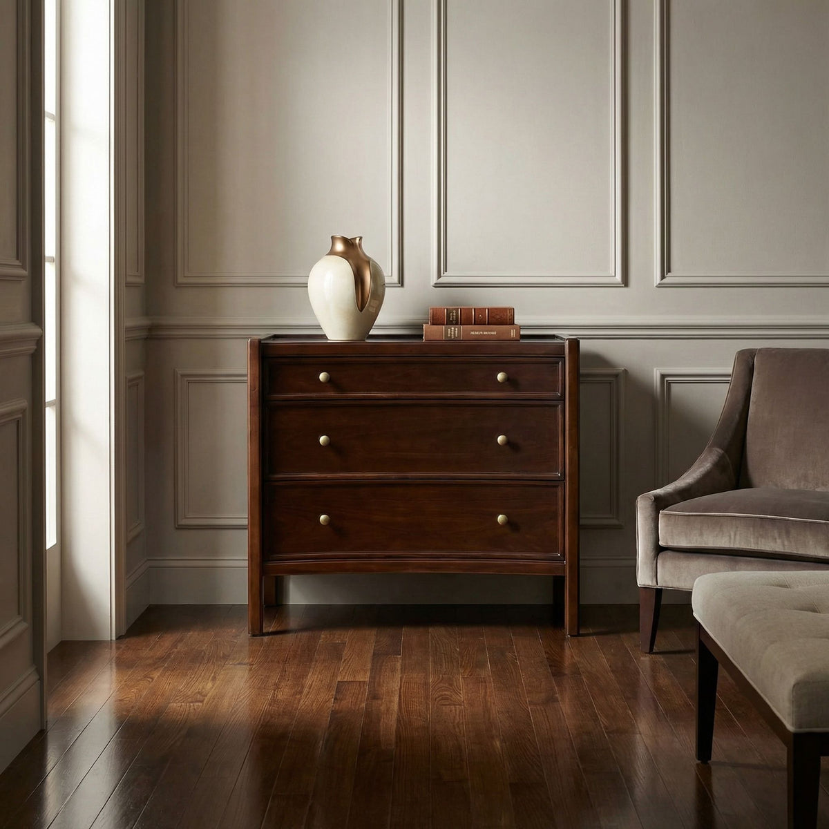 Noir Hampton Side Table Hand Rubbed Brown shown in a styled room setting