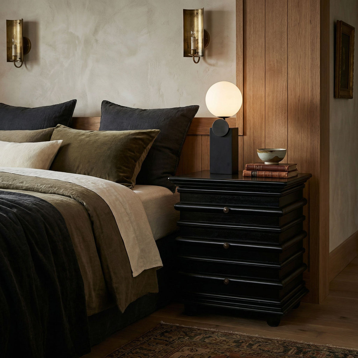 Noir Ascona Side Table Hand-Rubbed Black styled in an interior setting