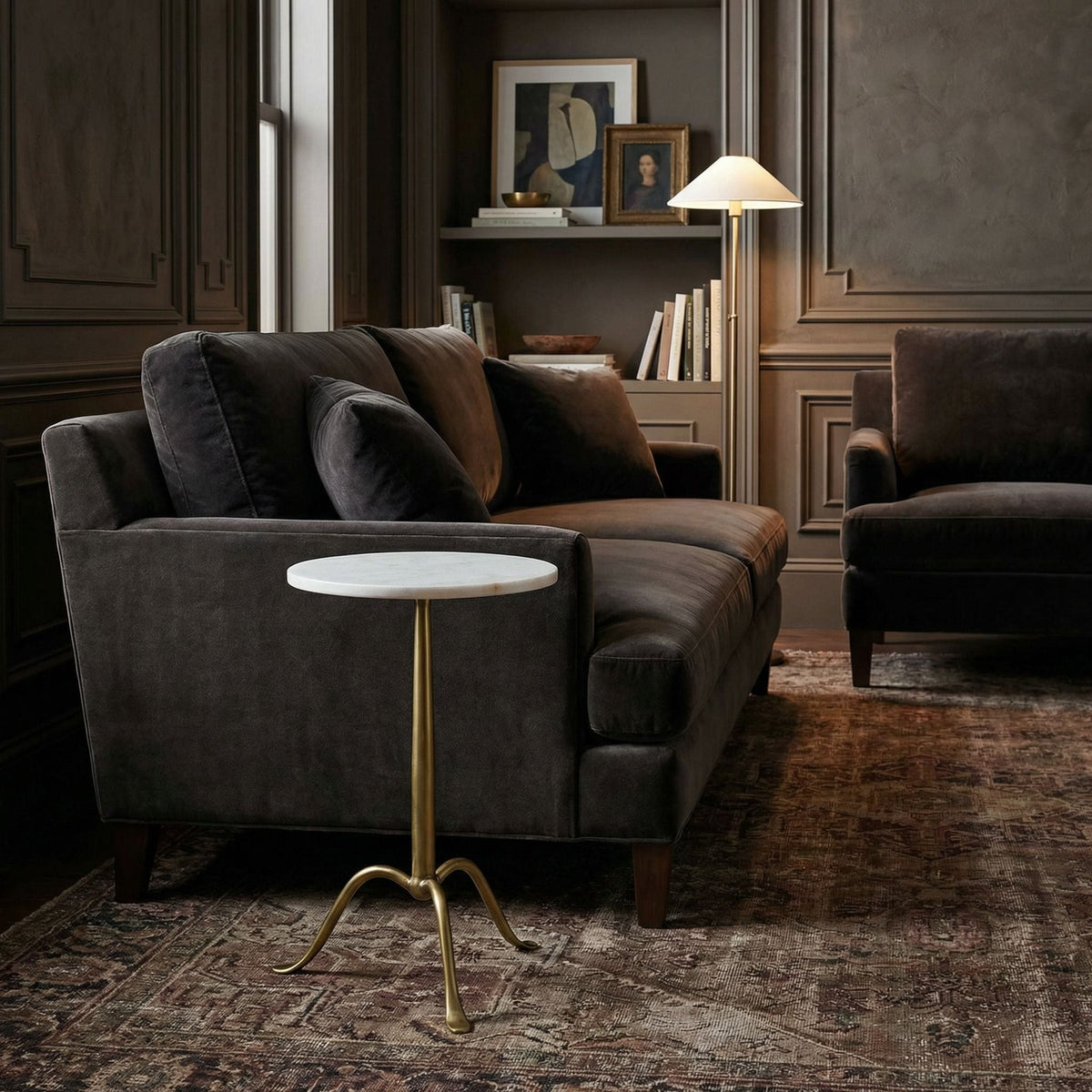 Noir Cosmopolitan Side Table Antique Brass styled in an interior setting