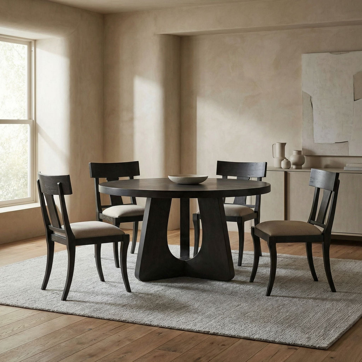 Noir Nobuko Dining Table Pale styled in an interior setting