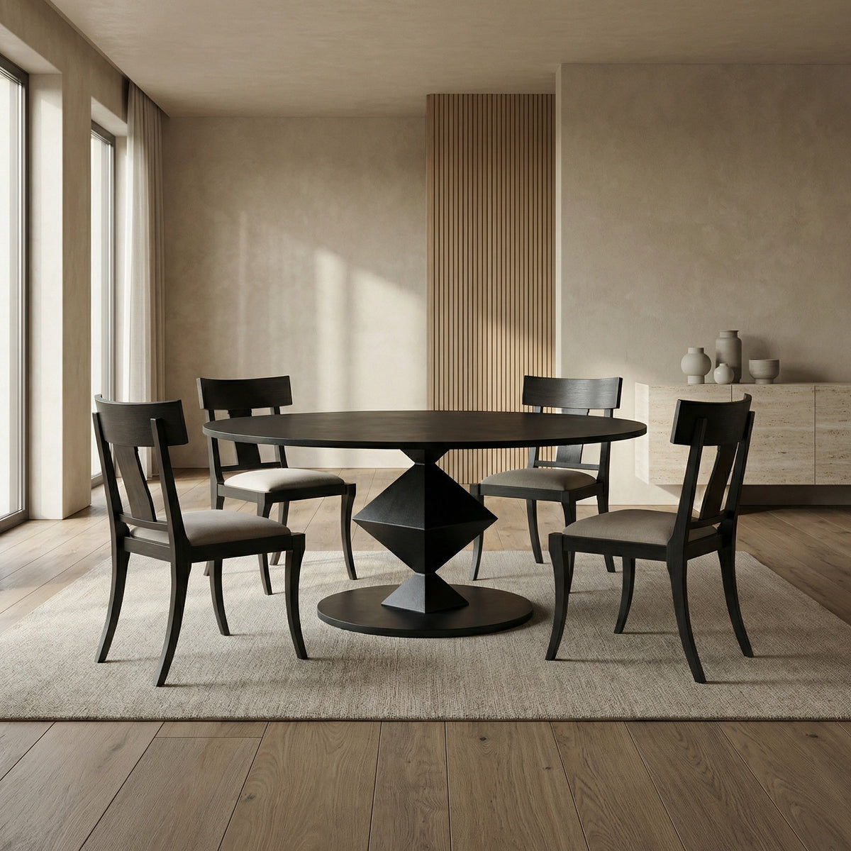 Noir Katana Dining Table Matte Black shown in a styled room setting