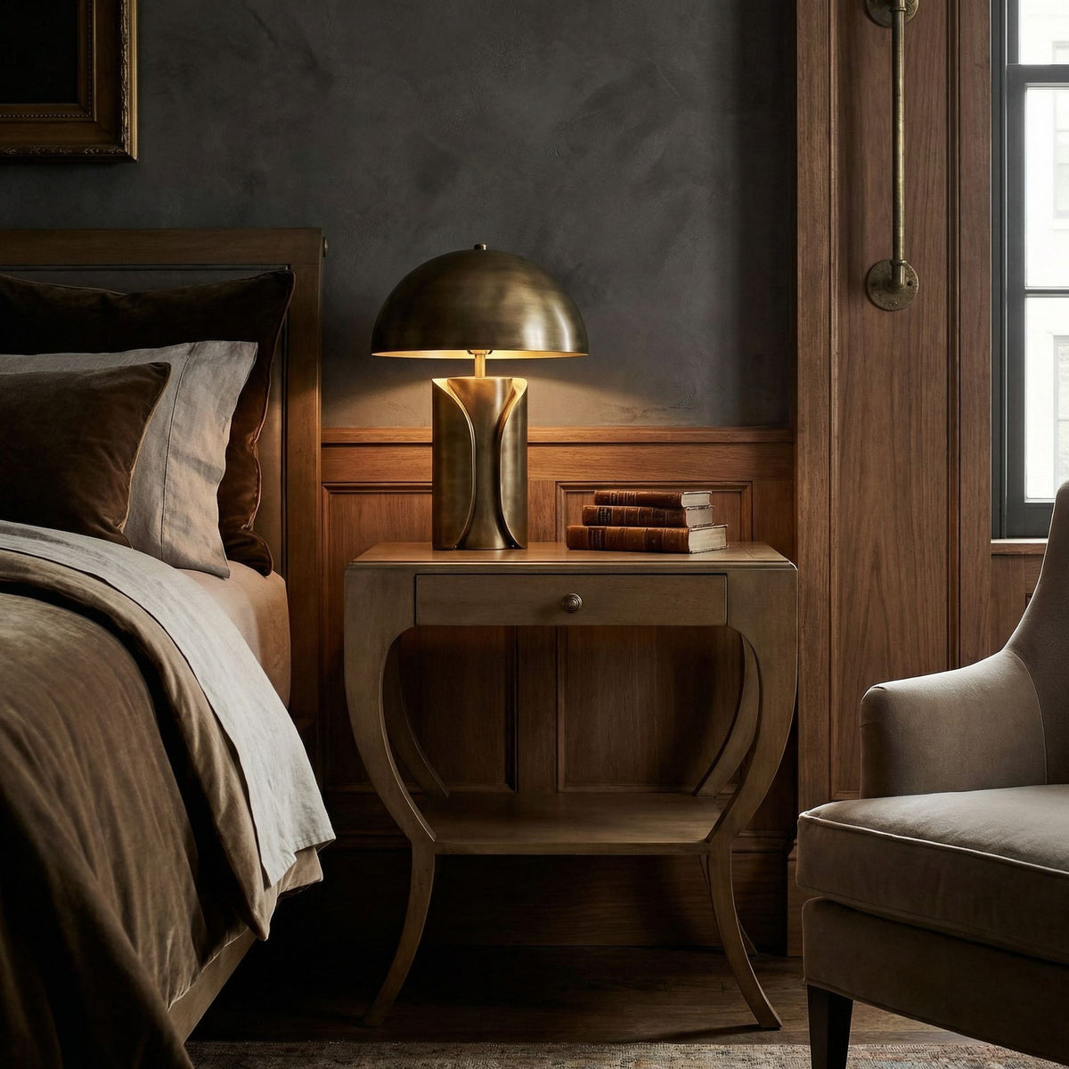 Noir Maude Side Table Saddle Brown styled in an interior setting