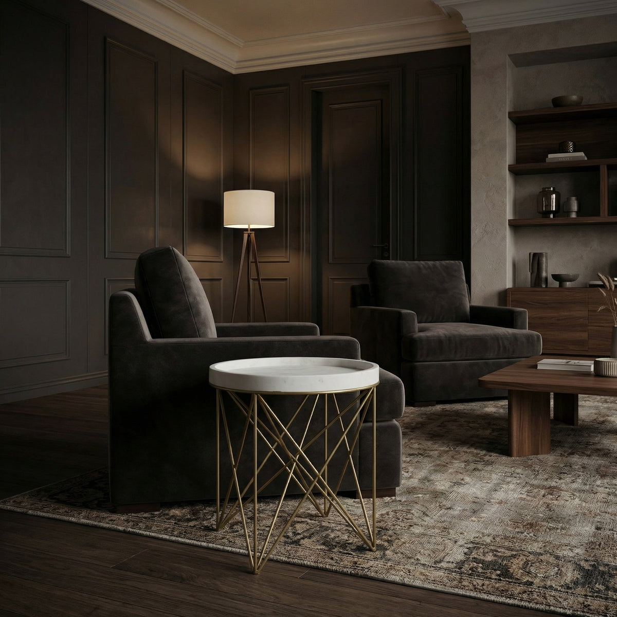 Noir Prisma Side Table Antique Brass styled in an interior setting