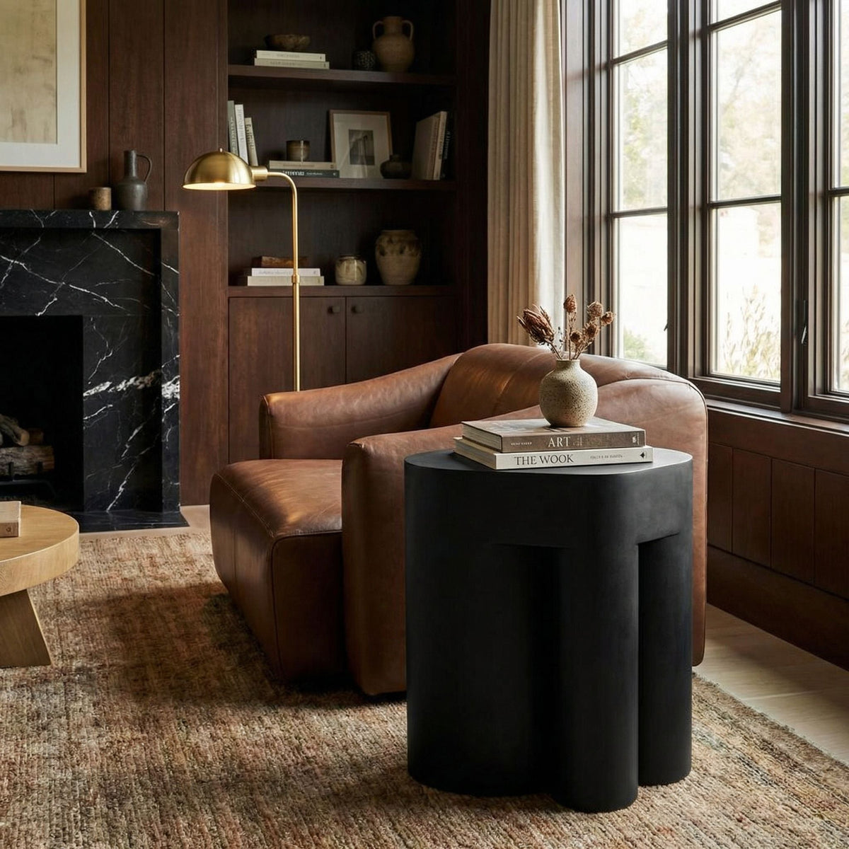 Noir Blair Side Table Matte Black styled in an interior setting
