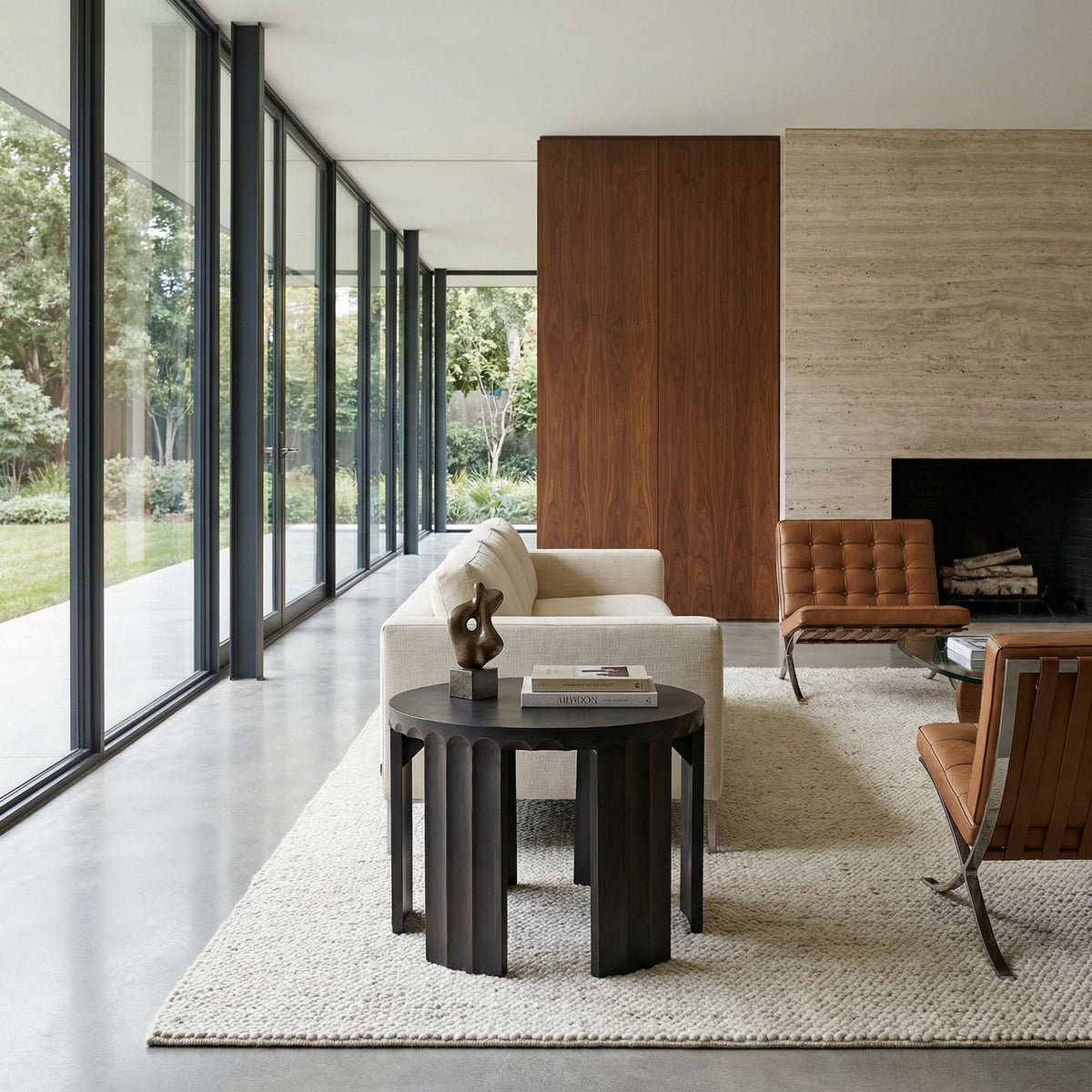 Noir Fluted Side Table Pale, Light Brown styled in an interior setting