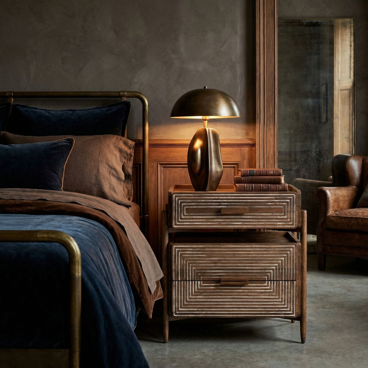 Noir Savino Side Table Dark Walnut styled in an interior setting