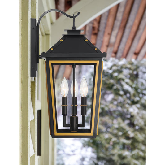 Hawkins 3-Light Matte Black + Textured Gold Outdoor Sconce