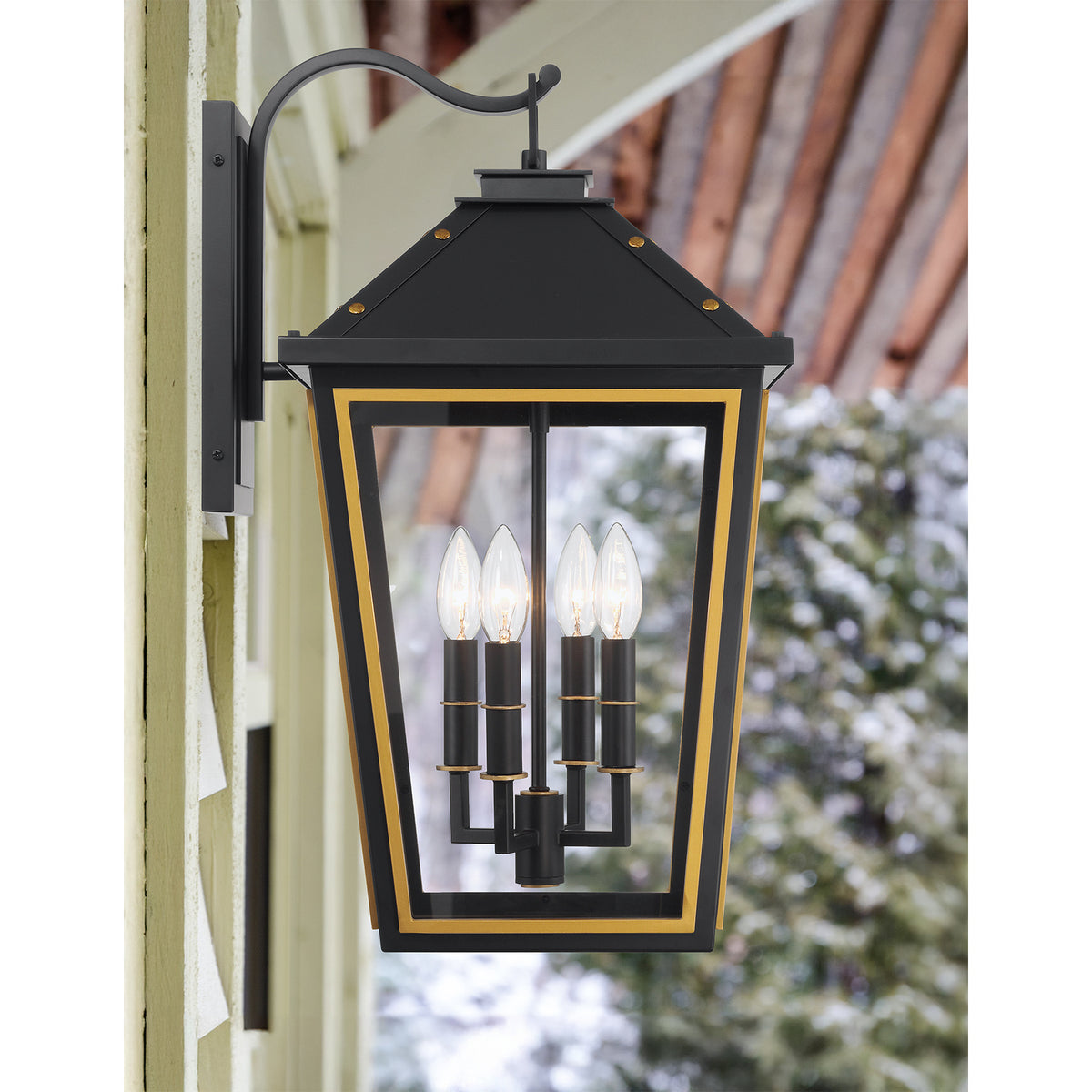 Hawkins 12" 4-Light Matte Black + Textured Gold Outdoor Sconce
