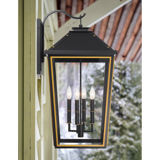 Hawkins 15" 4-Light Matte Black + Textured Gold Outdoor Sconce