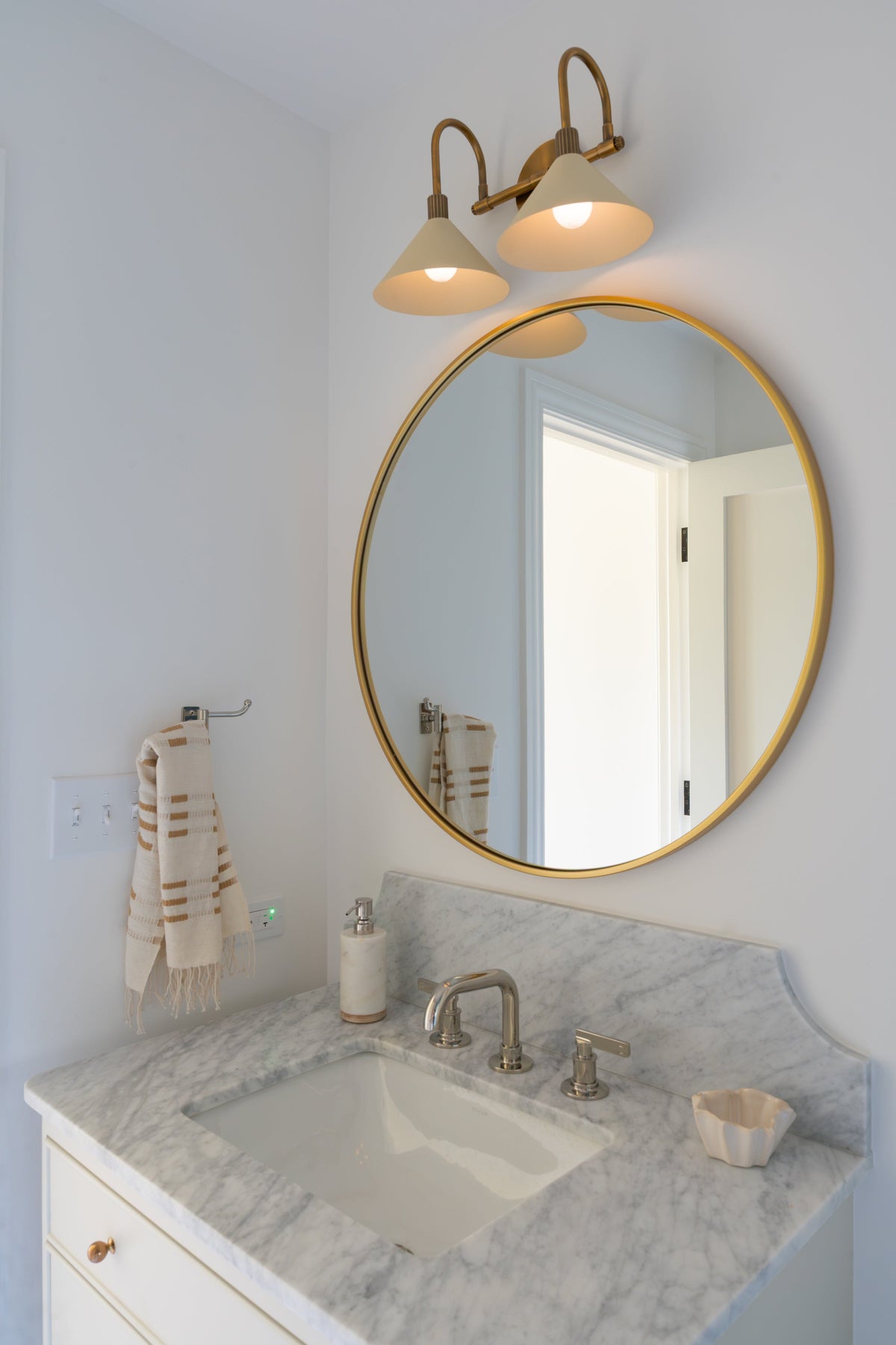 Troy Jovani Vanity Light Patina Brass / Soft Sand Detail 1