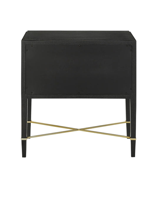 Verona Nightstand, Black Lacquered Linen, Champagne, 29"H, Currey and Company (3000-0036 KKR6)
