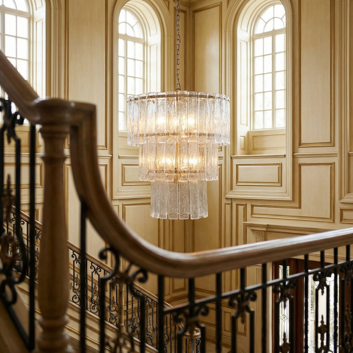 Noir Bruna Chandelier Antique Brass styled in an interior setting