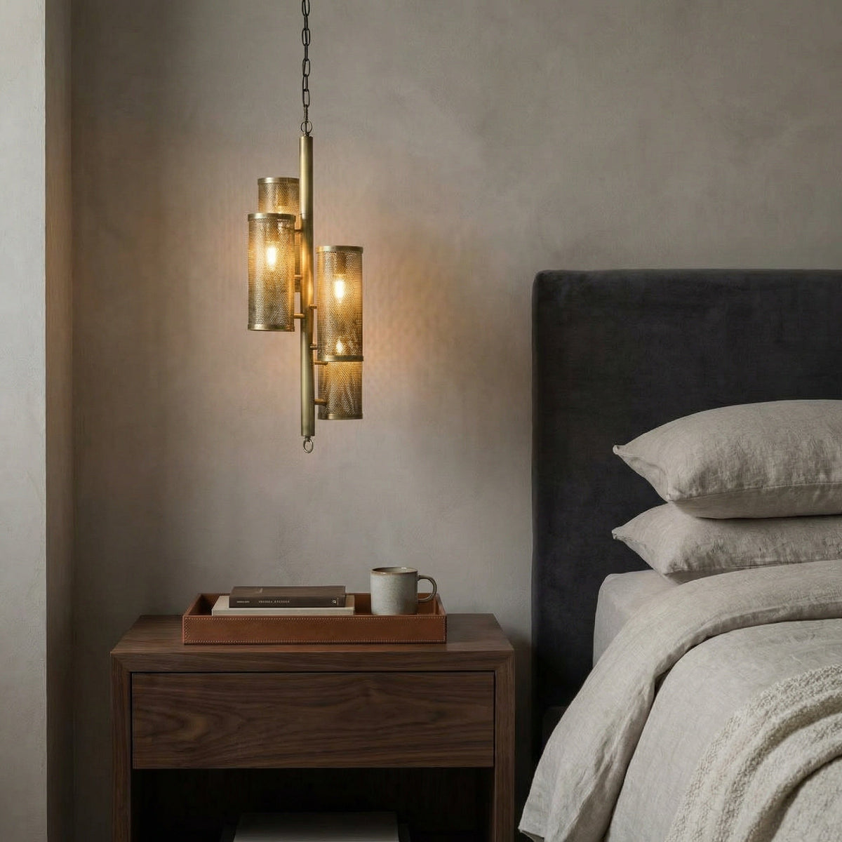 Noir Pisa Pendant Antique Brass styled in an interior setting
