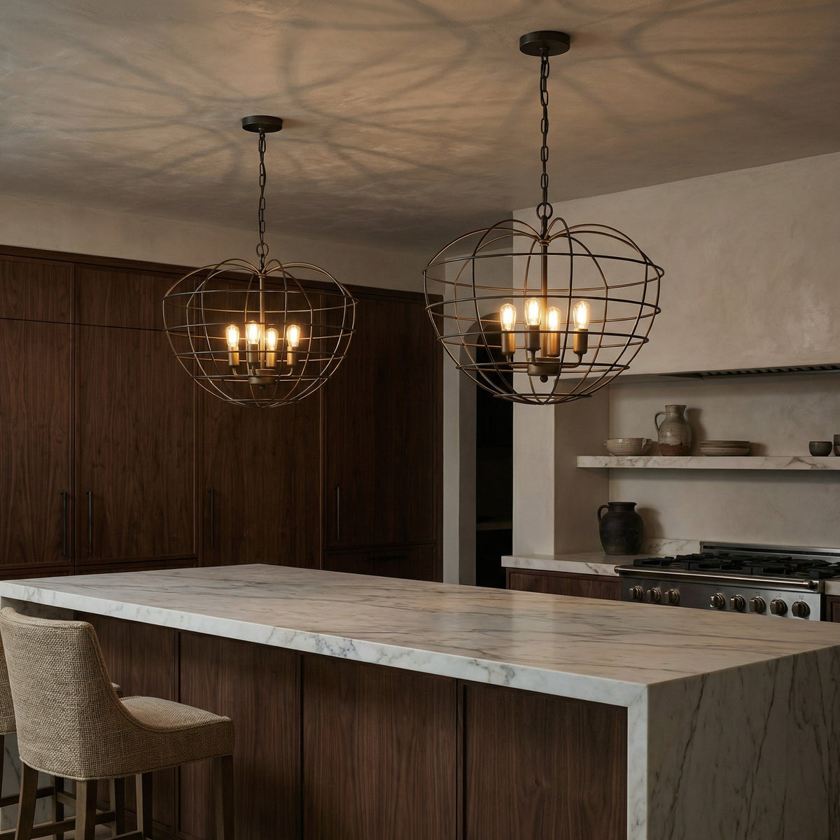 Noir Mo Pendant Antique Brass styled in an interior setting