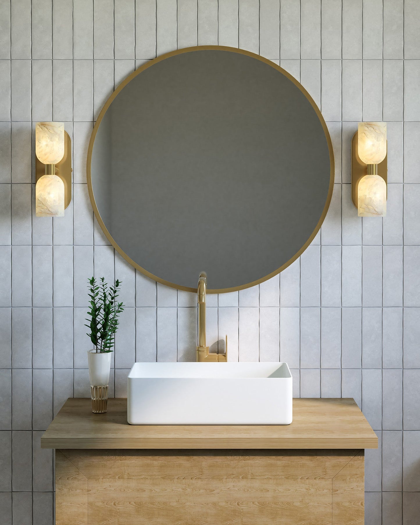Lucian 11-in 2-Light Vanity Light - Vintage Brass/Alabaster - lifestyle