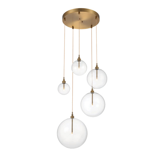 Meridian 5-Light Pendant in Natural Brass