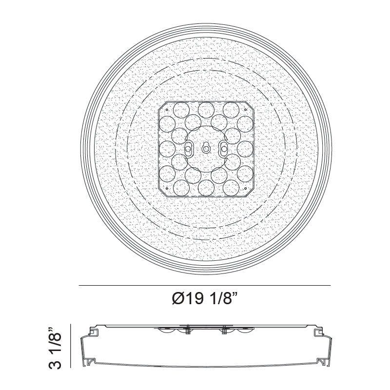 Matteo Lighting Alamus 19" LED Flush Mount – line drawing with dimensions