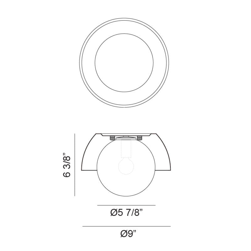 Matteo Lighting Watson 9" 1-Light Flush Mount – line drawing with dimensions