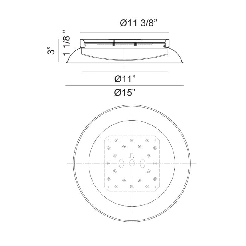 Matteo Lighting Finley 15" LED Flush Mount – line drawing with dimensions