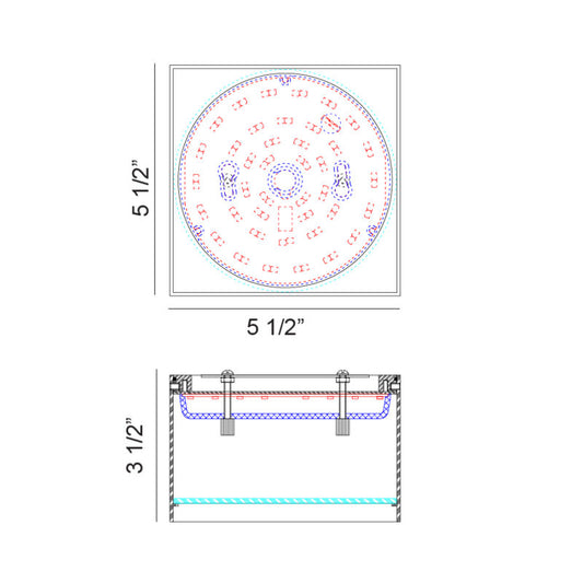 Matteo Lighting Vespa 6" Square LED Flush Mount – line drawing with dimensions