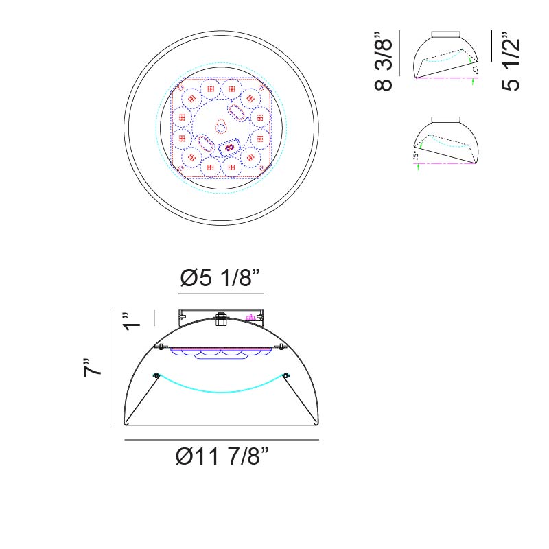 Matteo Lighting Zenith 12" LED Flush Mount – line drawing with dimensions