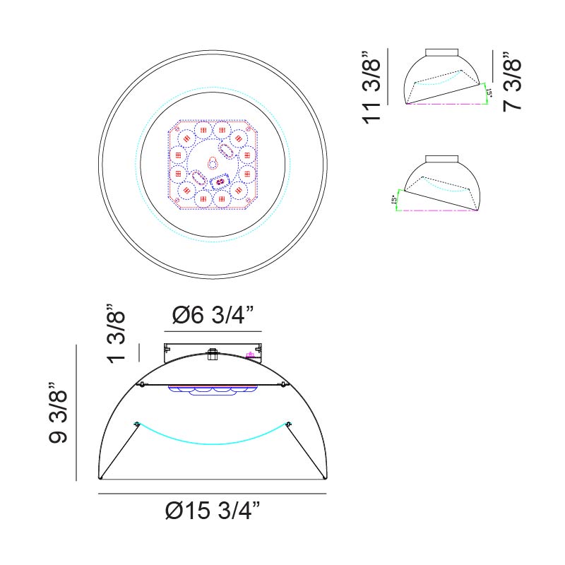 Matteo Lighting Zenith 16" LED Flush Mount – line drawing with dimensions