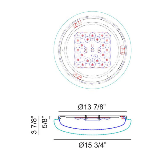 Matteo Lighting Aurora 16" LED Flush Mount – line drawing with dimensions
