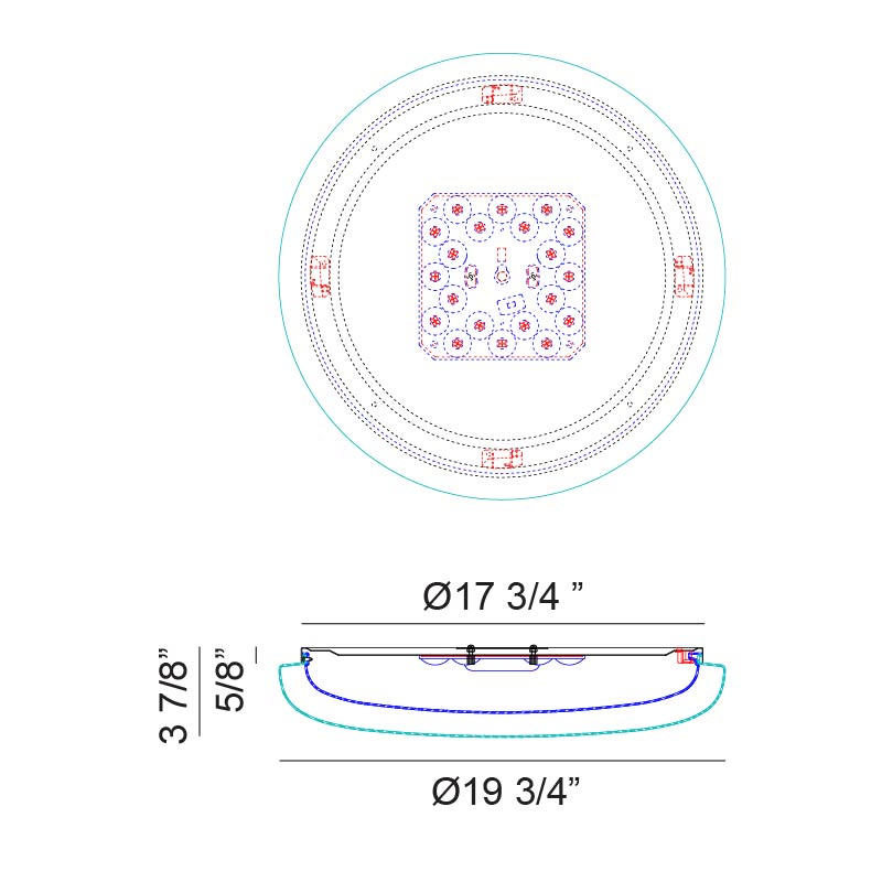 Matteo Lighting Aurora 20" LED Flush Mount – line drawing with dimensions