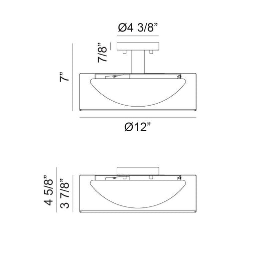 Matteo Lighting Dawson 12" LED Semi-Flush Mount – line drawing with dimensions
