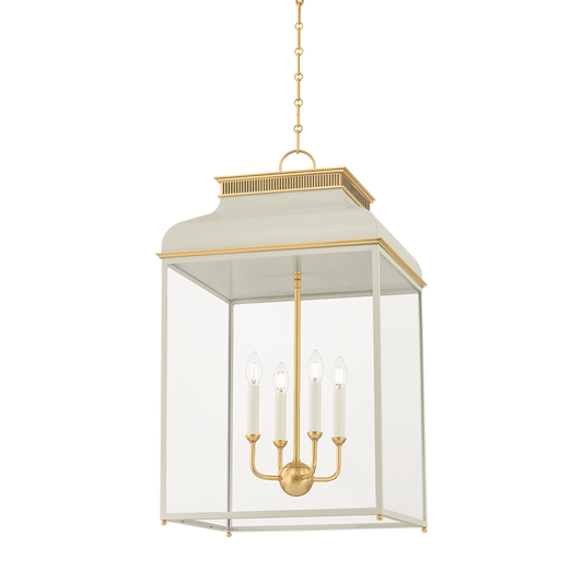 Hudson Valley Houghton 19" 4-Light Lantern Aged Brass / Off-White with Off White
