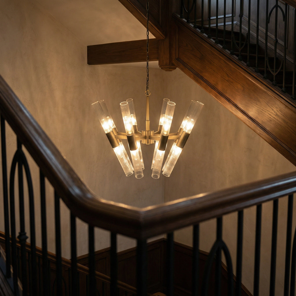 Noir Moira Chandelier Antique Brass styled in an interior setting