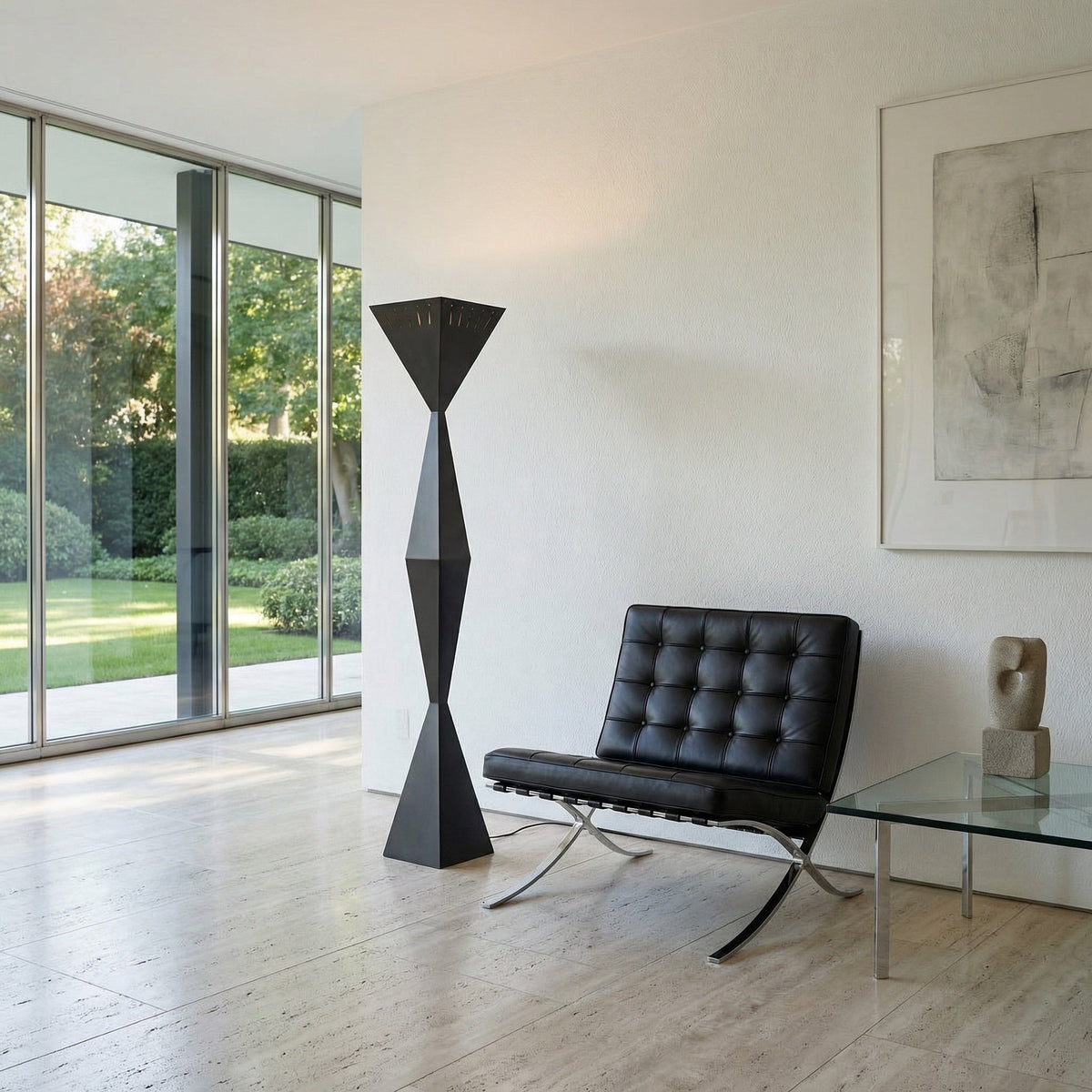 Noir Brixton Floor Lamp Matte Black styled in an interior setting