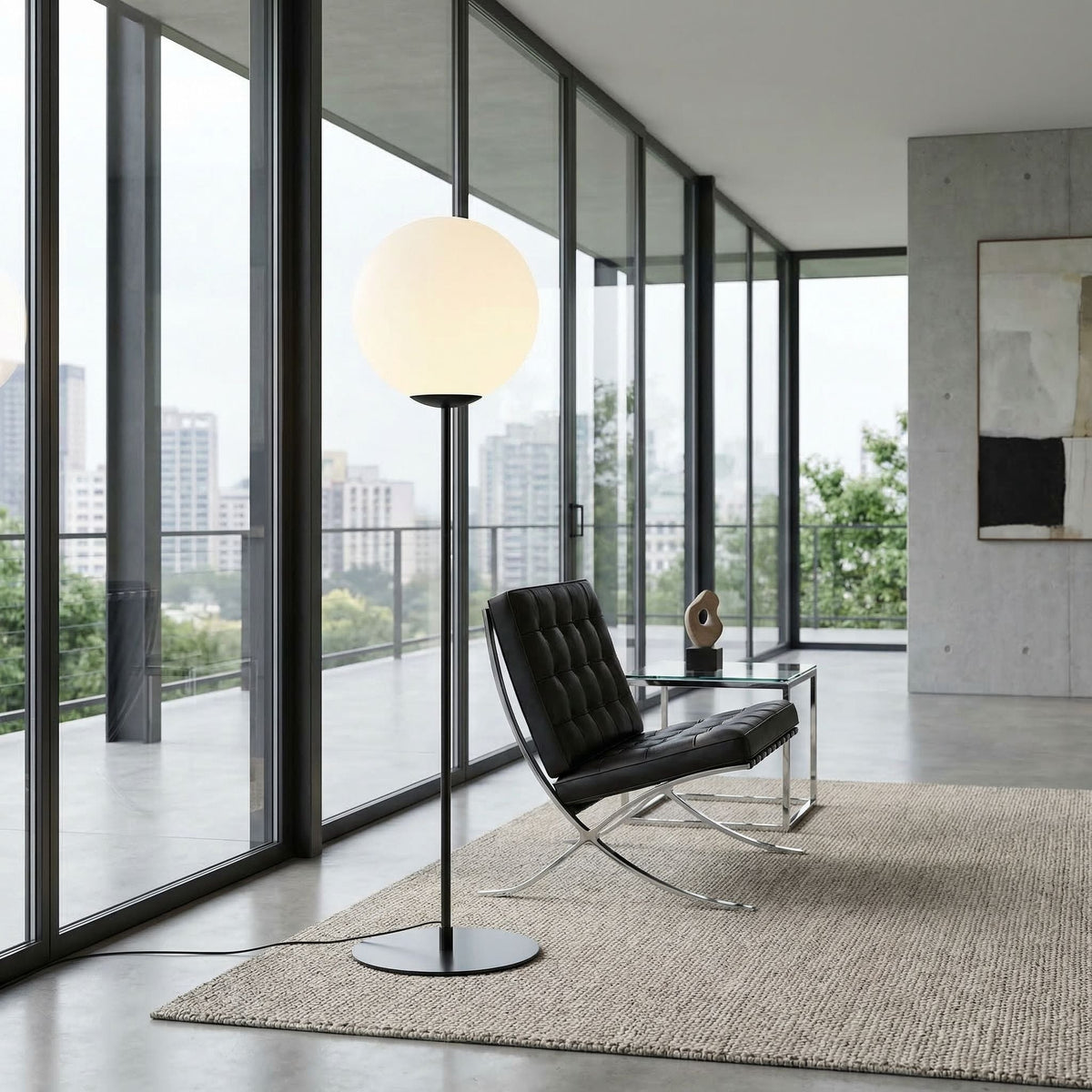 Noir Lazarus Floor Lamp Matte Black styled in an interior setting