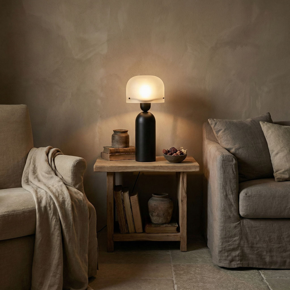 Noir Emma Lamp Matte Black styled in an interior setting