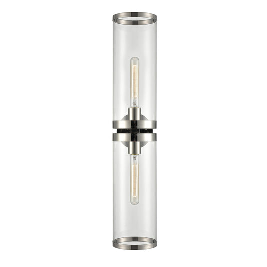 Revolve II Bathroom Vanity Light, 2-Light, Polished Nickel, Clear Glass, 28.63"H WV311602PNCG