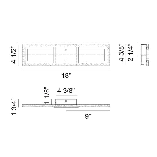 Matteo Lighting Valance 18" LED Bath Vanity Light – line drawing with dimensions
