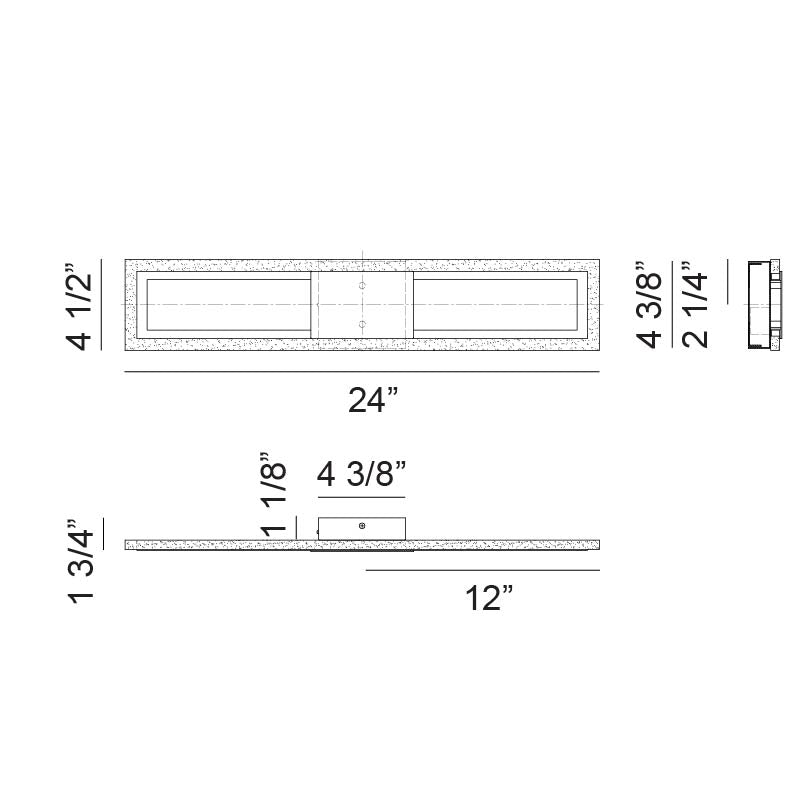 Matteo Lighting Valance 24" LED Bath Vanity Light – line drawing with dimensions