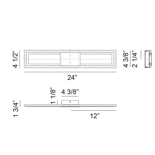 Matteo Lighting Valance 24" LED Bath Vanity Light – line drawing with dimensions