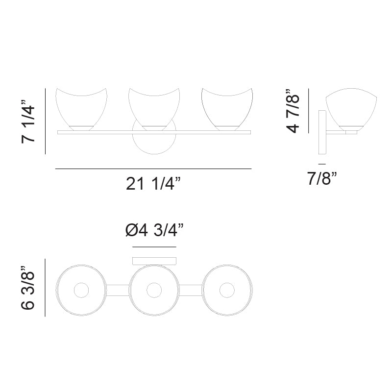 Matteo Lighting Uptowne 21" 3-Light Bath Vanity Light – line drawing with dimensions