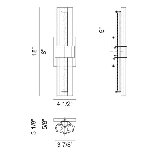 Matteo Lighting Krustallos 18" LED Bath Vanity Light – line drawing with dimensions