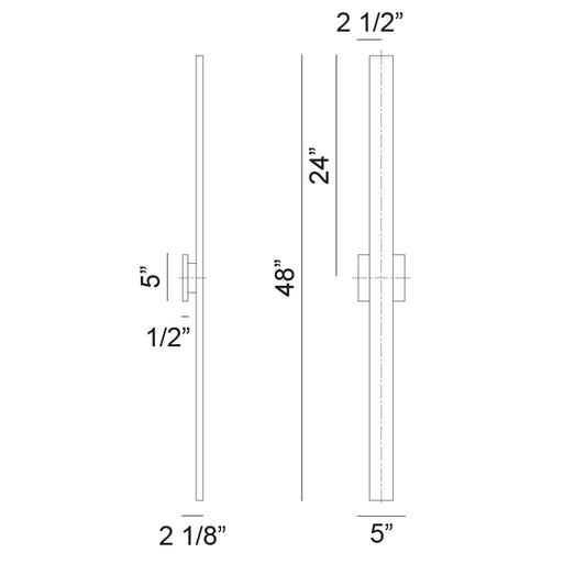 Matteo Lighting Zayden 48" 2-Light LED Outdoor Wall Sconce – line drawing with dimensions