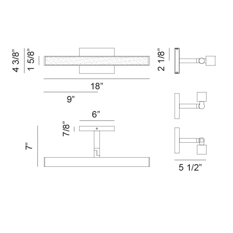 Matteo Lighting Parallel 18" LED Bath Vanity Light – line drawing with dimensions