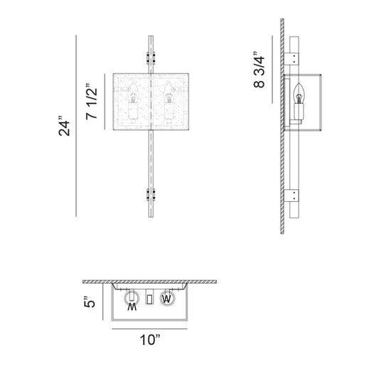 Matteo Lighting Badgley 24" 2-Light Wall Sconce – line drawing with dimensions