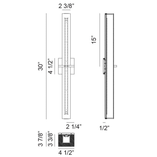 Matteo Lighting Rindlen 30" LED Bath Vanity Light – line drawing with dimensions