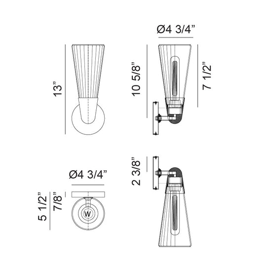 Matteo Lighting Jameson 13" Wall Sconce – line drawing with dimensions