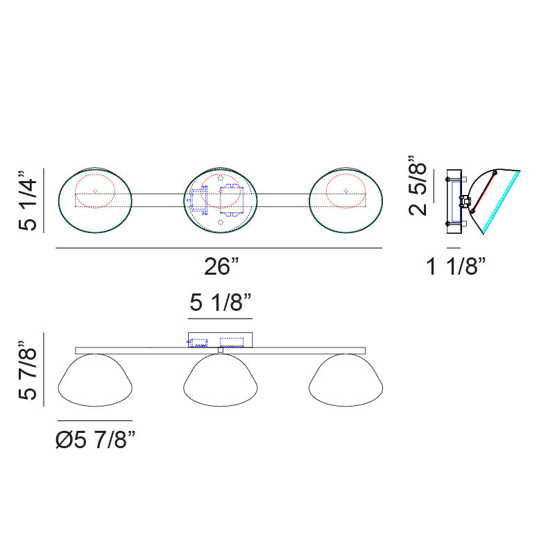 Matteo Lighting Emerson 26" 3-Light LED Bath Vanity Light – line drawing with dimensions