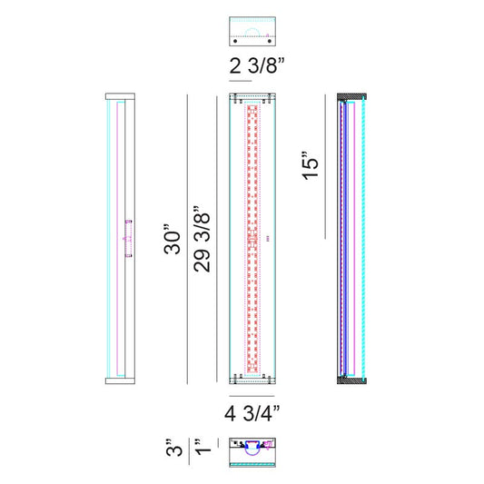 Matteo Lighting Stratum 30" LED Wall Sconce – line drawing with dimensions